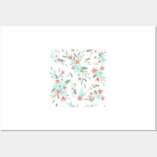 Flower Bouquet (Red and Turquoise) Posters and Art